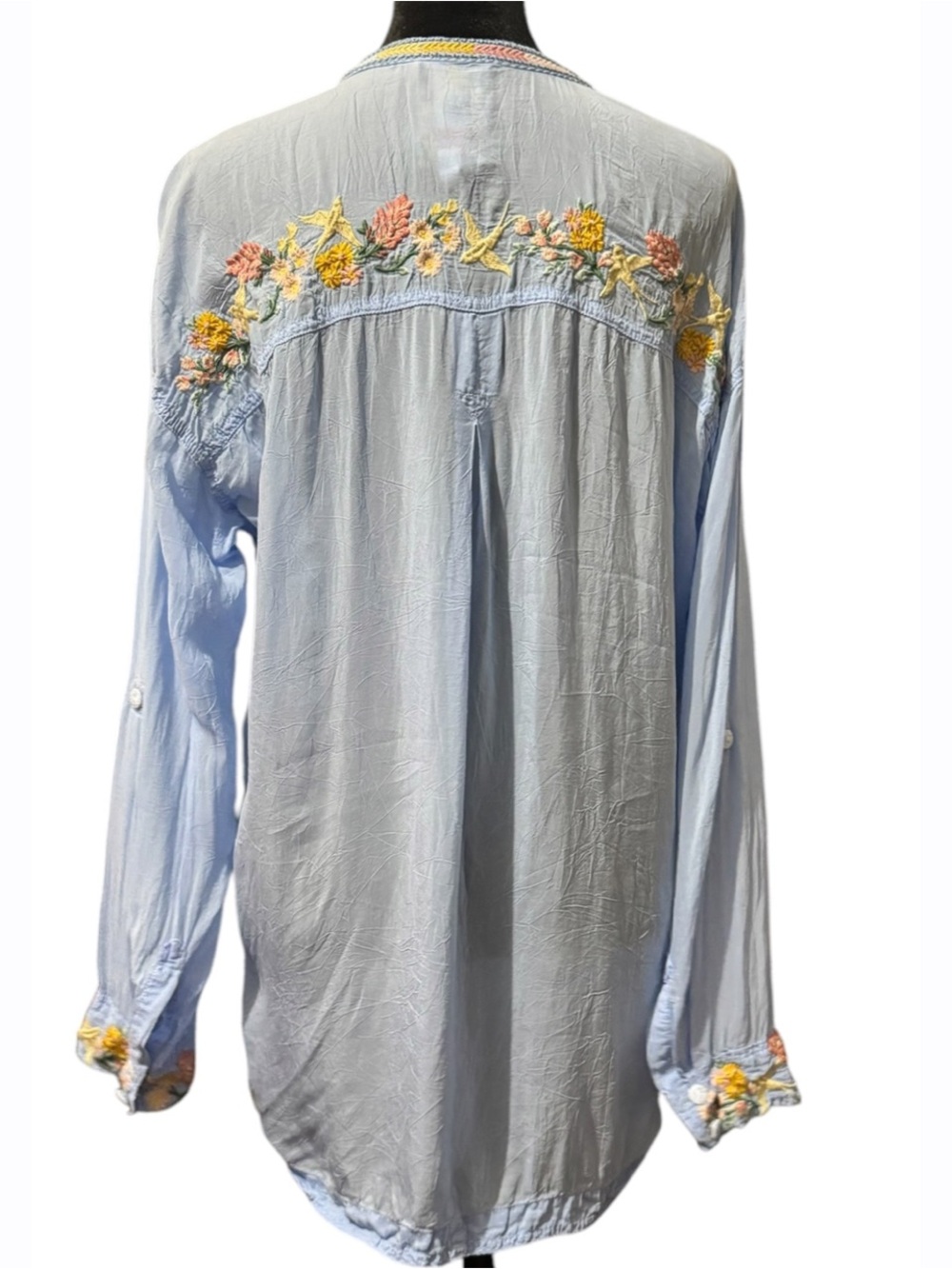 Johnny Was Zinnia Blue Embroidered Floral Tunic Blouse Women’s Small - Picture 7 of 8